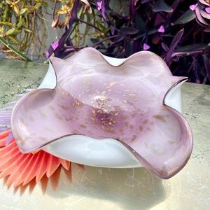 Murano Lavender w/ Gold Speckles Blown Glass Dish